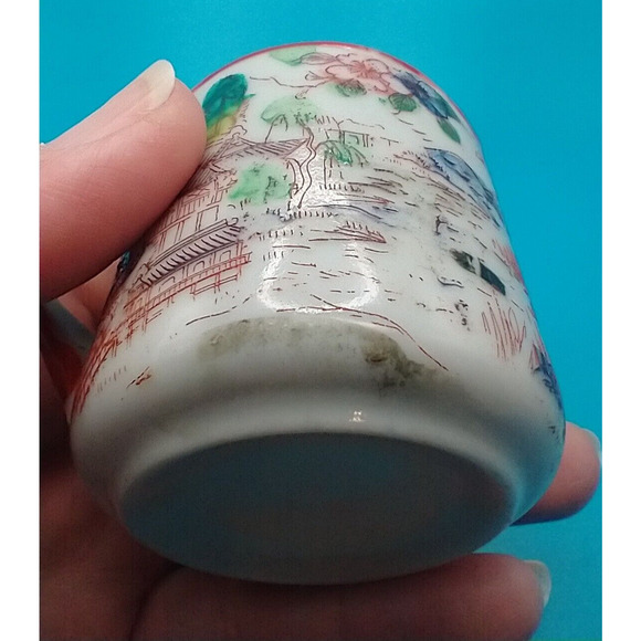 Japanese Kutani Style Porcelain Demitasse Tea Mug – Hand Painted Garden Motif - Picture 10 of 13